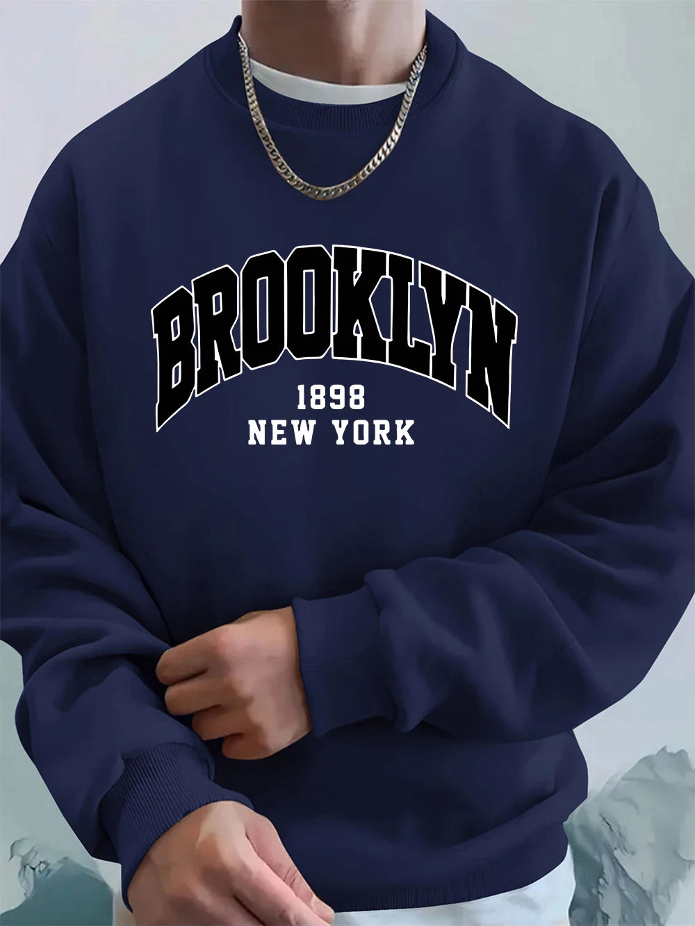 Brooklyn 1898 New York Prints Mens Hoodie Autumn Crewneck Sweatshirts Basics Fleece Warm Loose Sportswears Korean Men'S Clothes