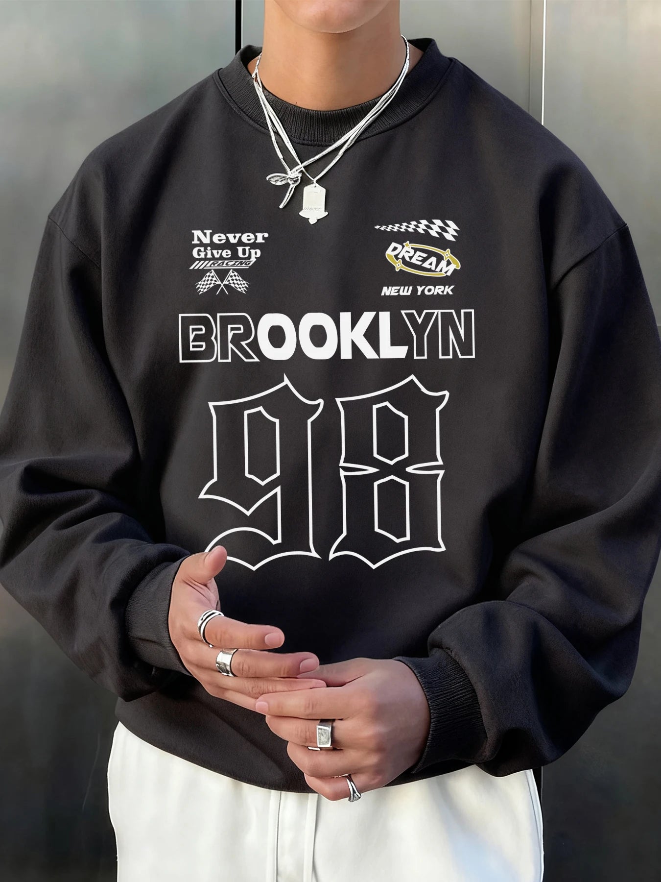 Brooklyn New York Number 98 Print Male Sweatshirt Hip Hop Multicolor Sportswear Fleece Fashion Pullovers Street Loose Clothes