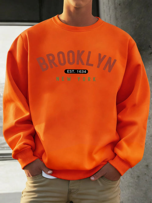 Brooklyn New York Est.1634 Print Streetwear Male Fleece Sweatshirt Autumn Casual O-Neck Clothes Unisex Vintage Soft Long Sleeve