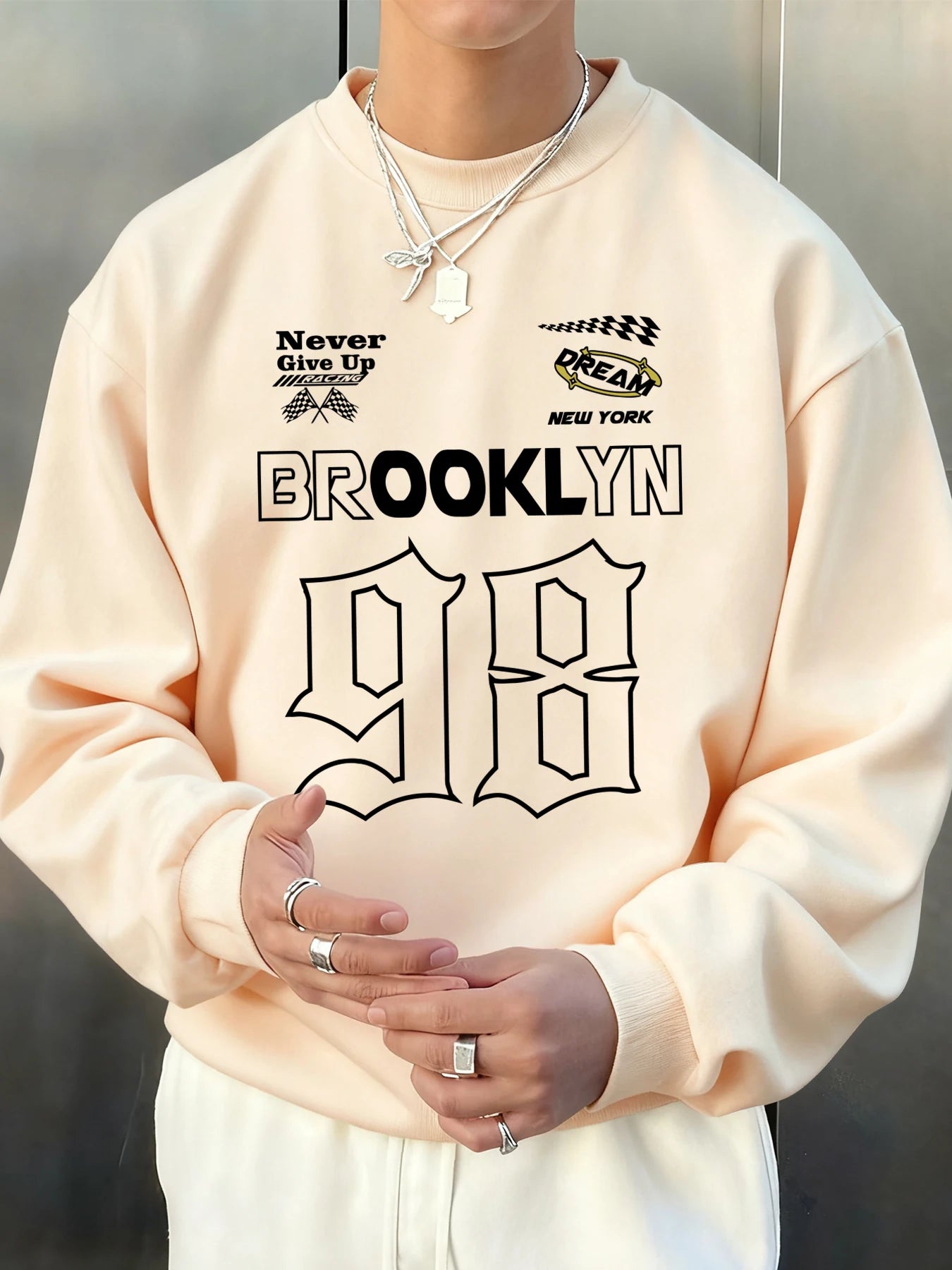 Brooklyn New York Number 98 Print Male Sweatshirt Hip Hop Multicolor Sportswear Fleece Fashion Pullovers Street Loose Clothes