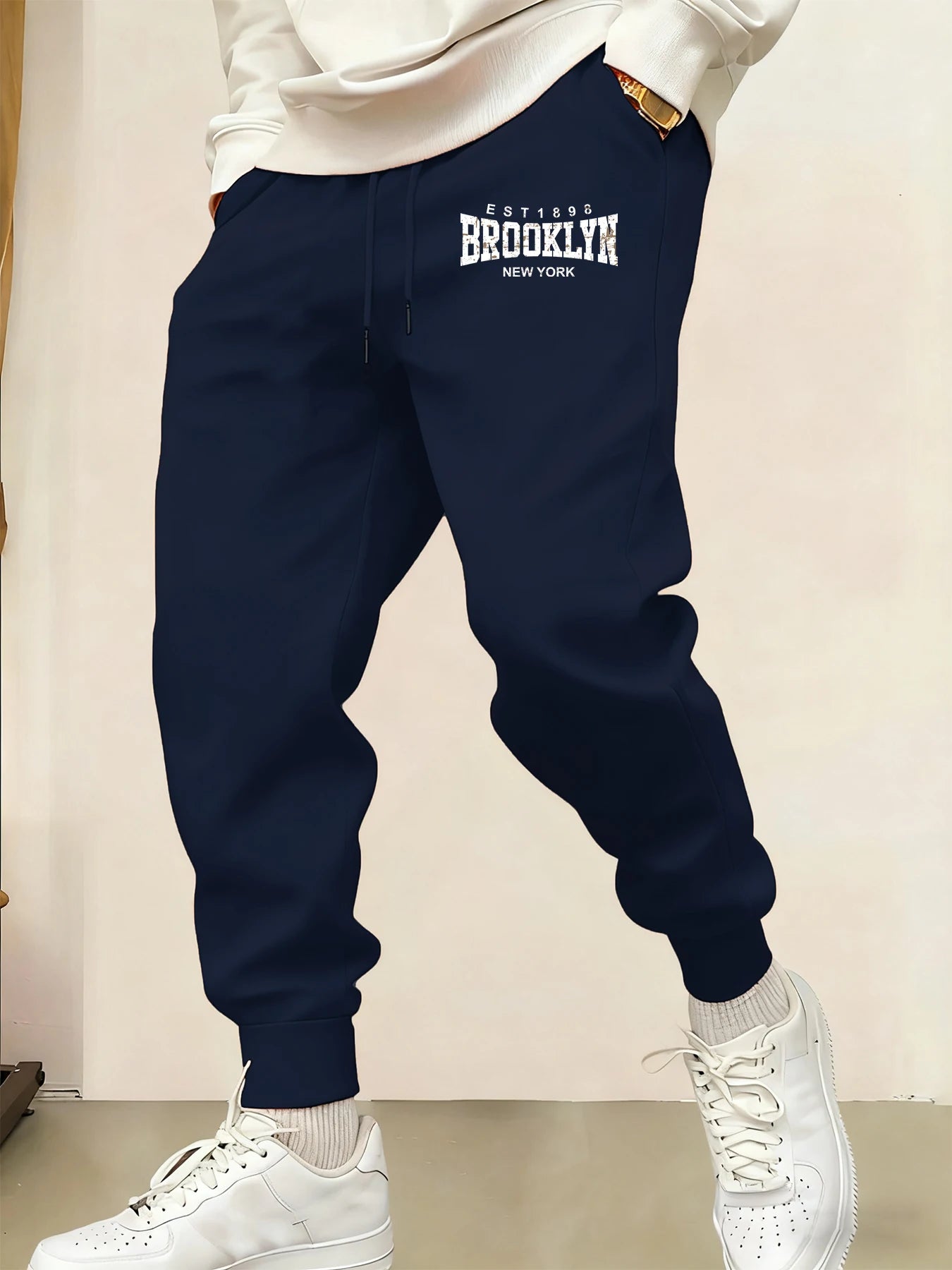 Brooklyn New York Prints Man's Sweatpants Warm Comfy Long Pants Joggers Basic Trousers Pocket Elastic Waist All-Match Pant