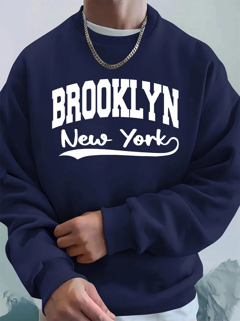 Brooklyn New York Printed Mens Sweatshirt Winter Crewneck Hoodies Street Fleece Warm Oversize Streetwears Casual Men'S Clothes