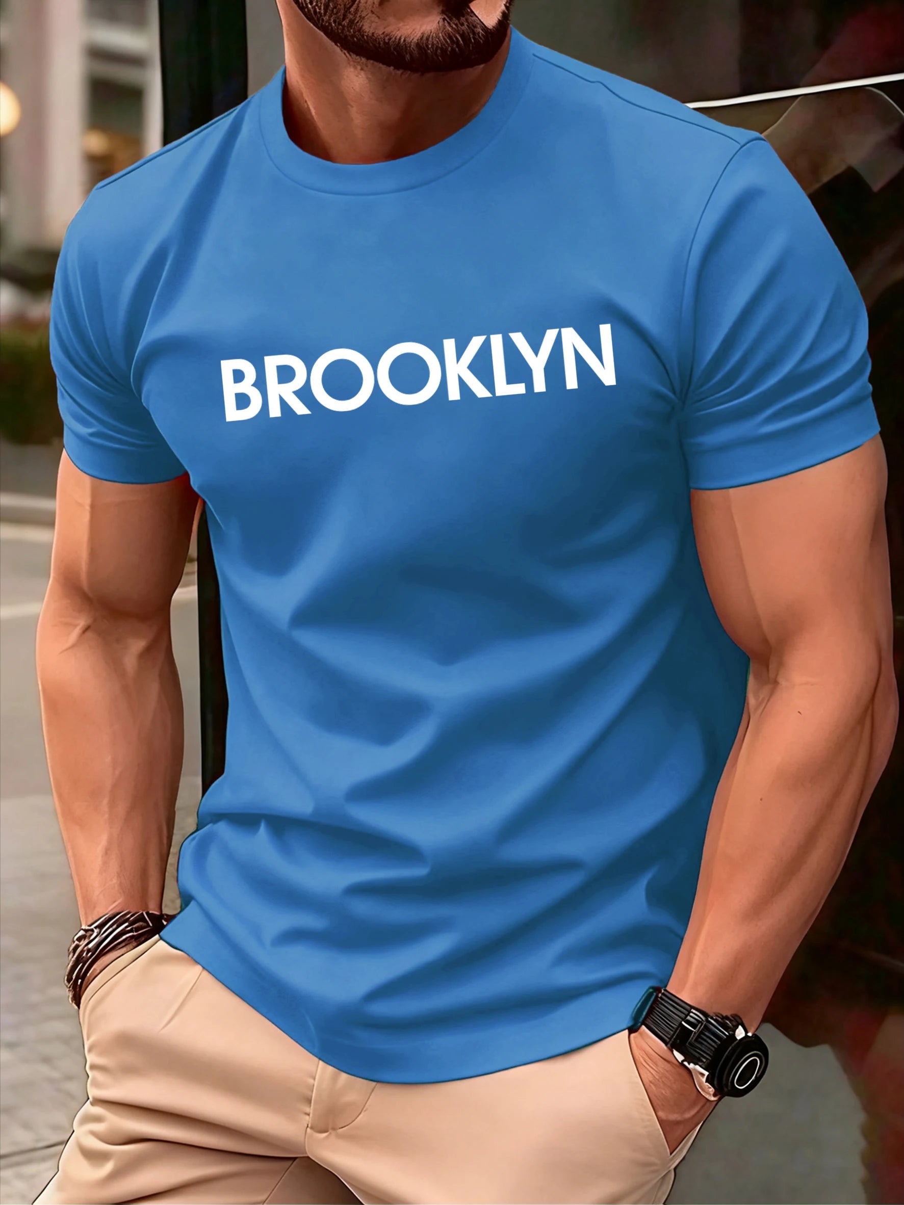 Brooklyn United States Printed Men Retro T-Shirts Cotton All-Match T Shirt Trendy Street Short Sleeve Unisex O-Neck Soft Clothes