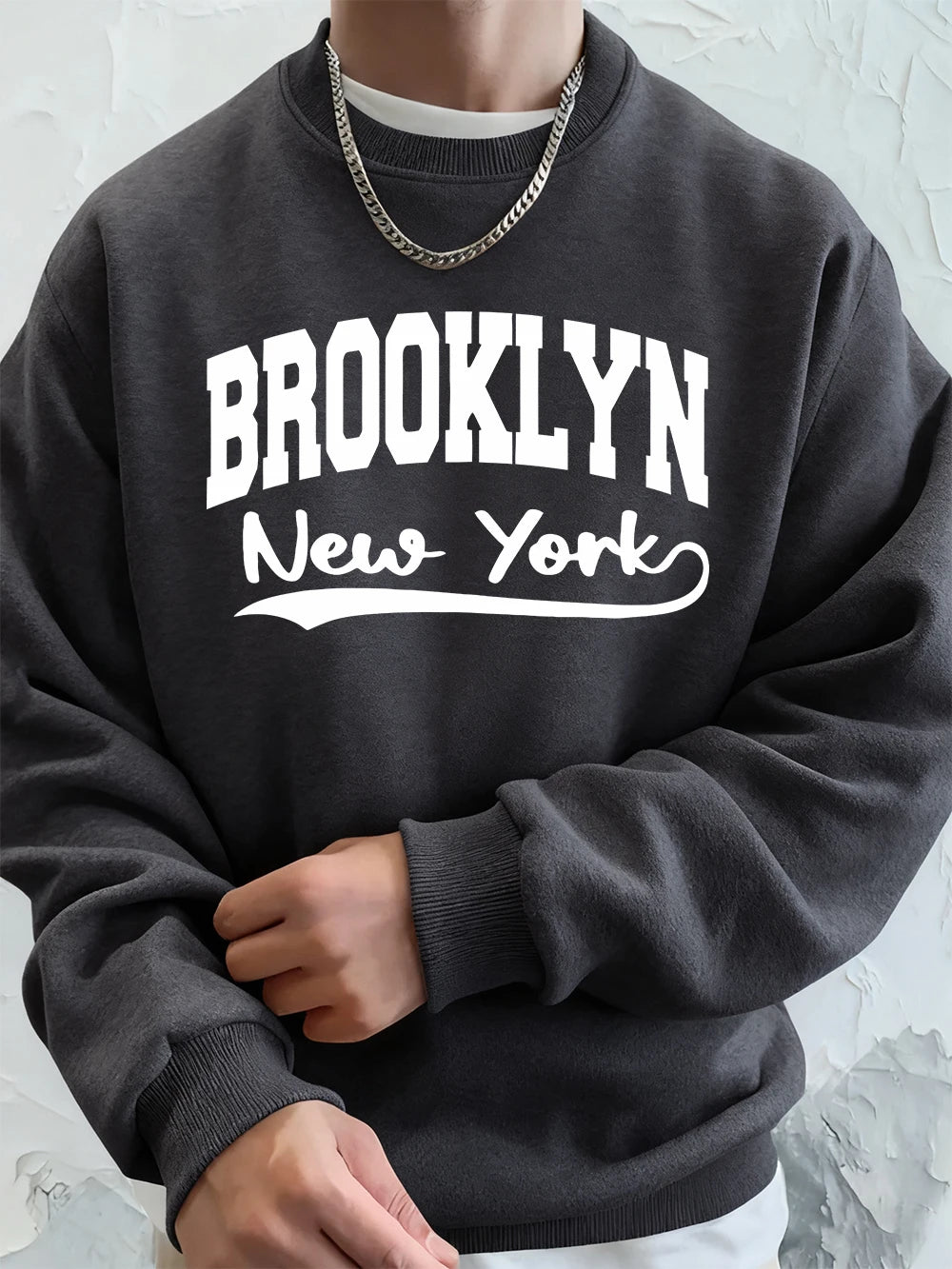 Brooklyn New York Printed Mens Sweatshirt Winter Crewneck Hoodies Street Fleece Warm Oversize Streetwears Casual Men'S Clothes