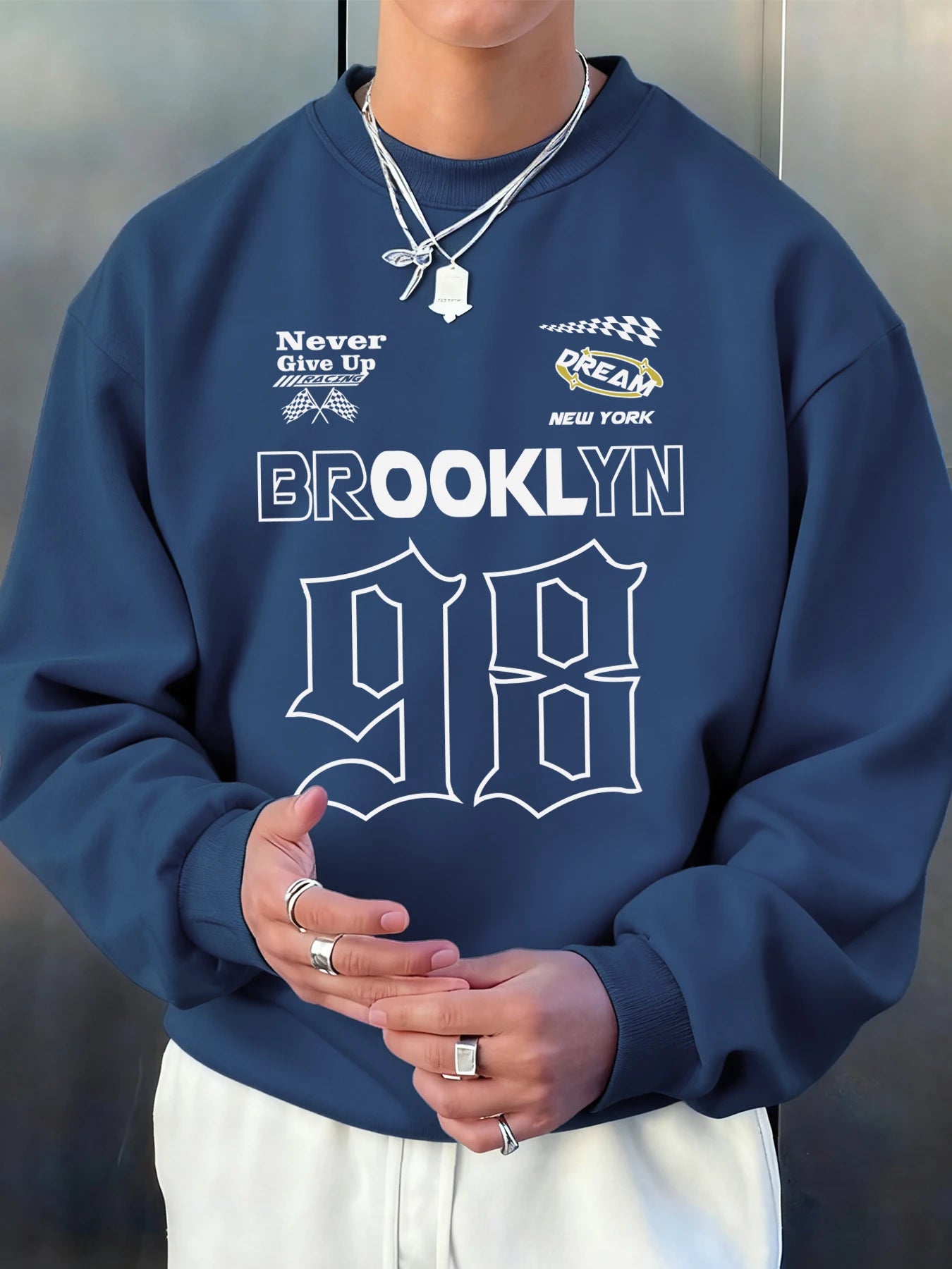 Brooklyn New York Number 98 Print Male Sweatshirt Hip Hop Multicolor Sportswear Fleece Fashion Pullovers Street Loose Clothes