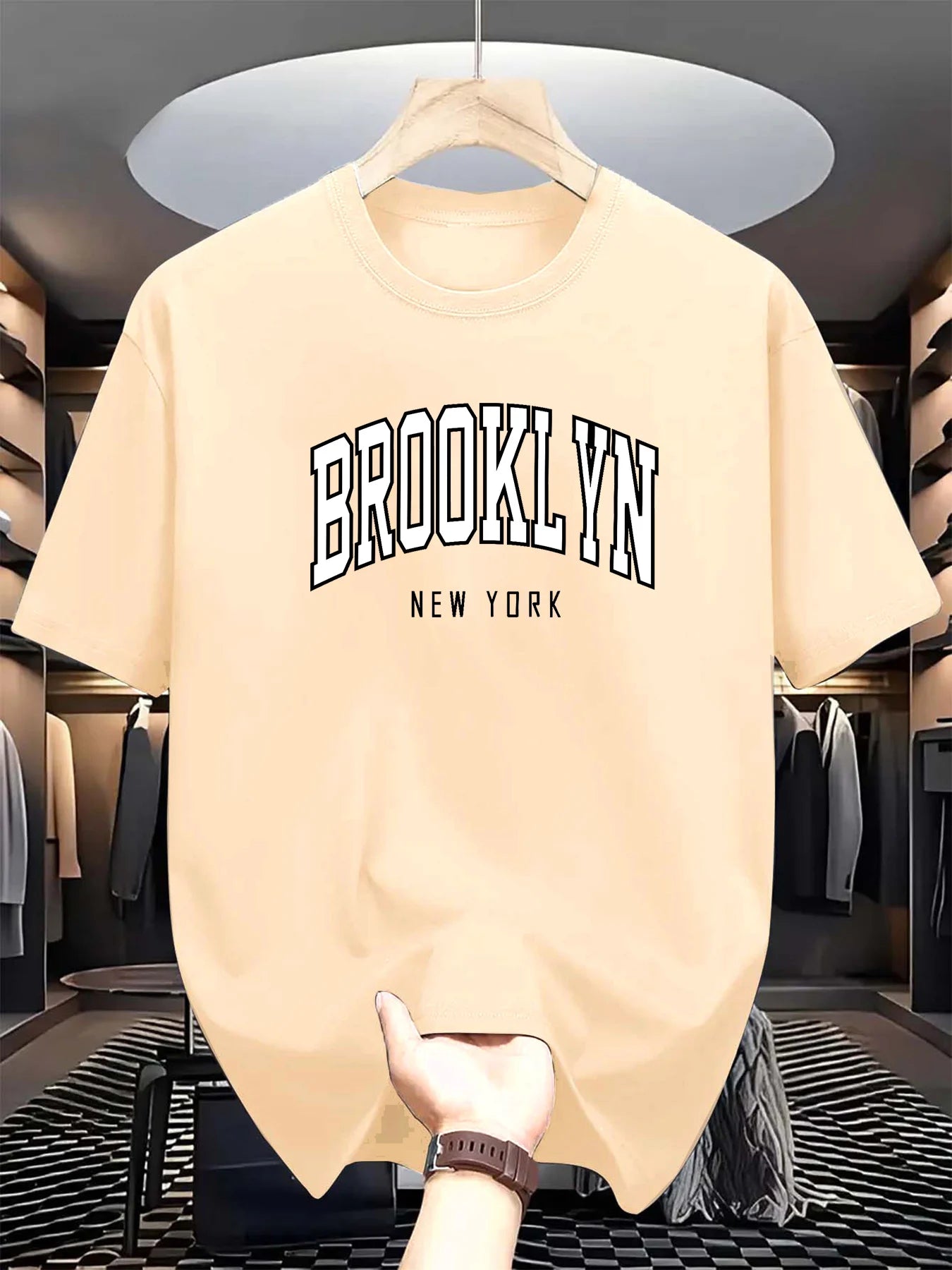 Men's summer 100% cotton fashionable casual loose Brooklyn New York printed sports round neck short sleeved T-shirt top