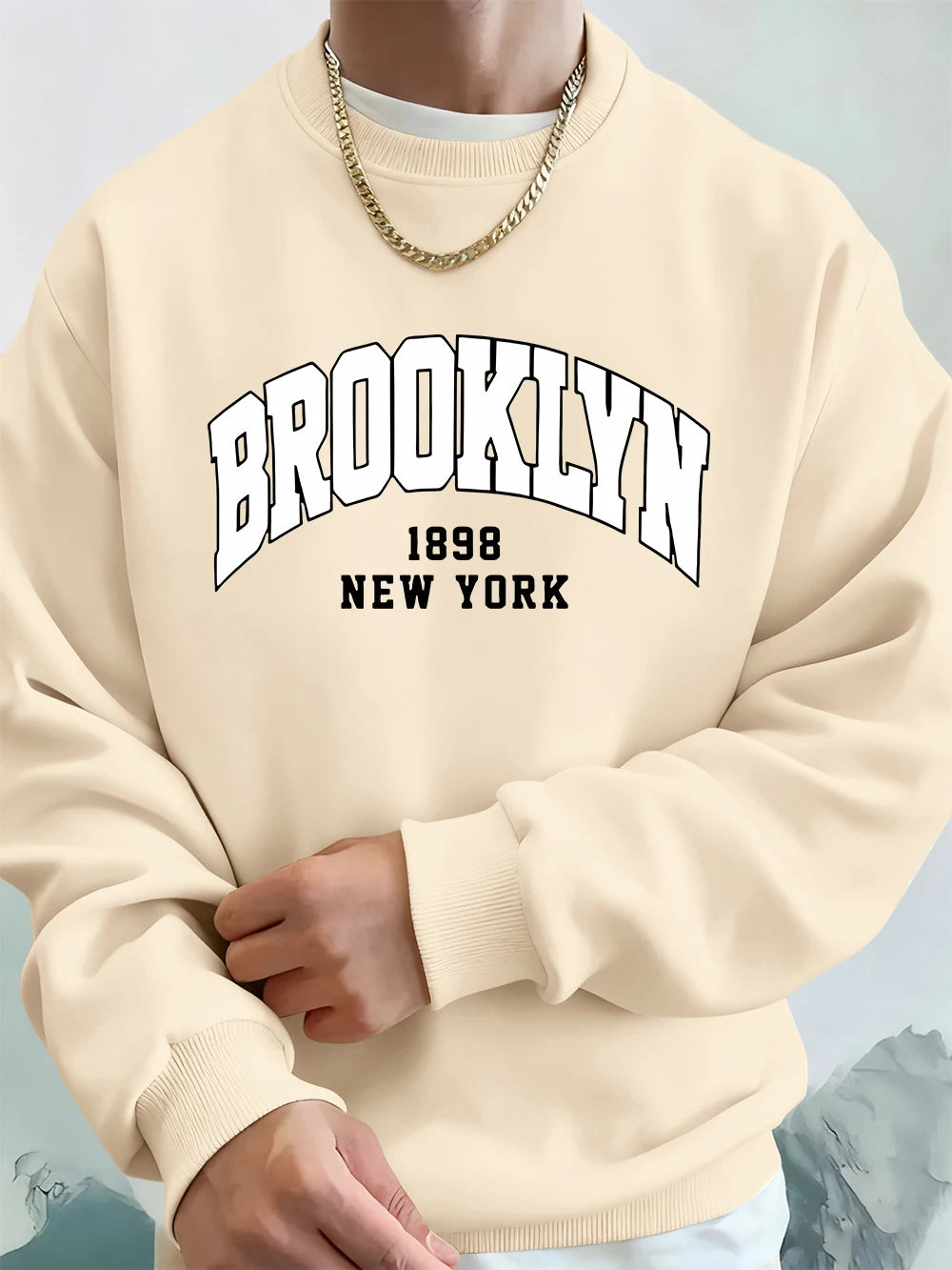 Brooklyn 1898 New York Prints Mens Hoodie Autumn Crewneck Sweatshirts Basics Fleece Warm Loose Sportswears Korean Men'S Clothes