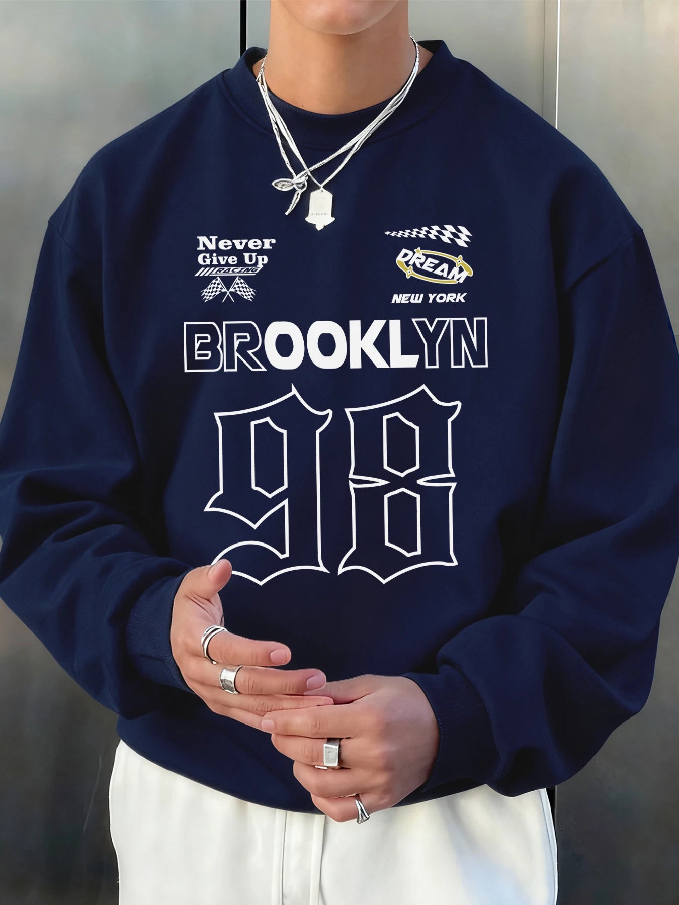 Brooklyn New York Number 98 Print Male Sweatshirt Hip Hop Multicolor Sportswear Fleece Fashion Pullovers Street Loose Clothes