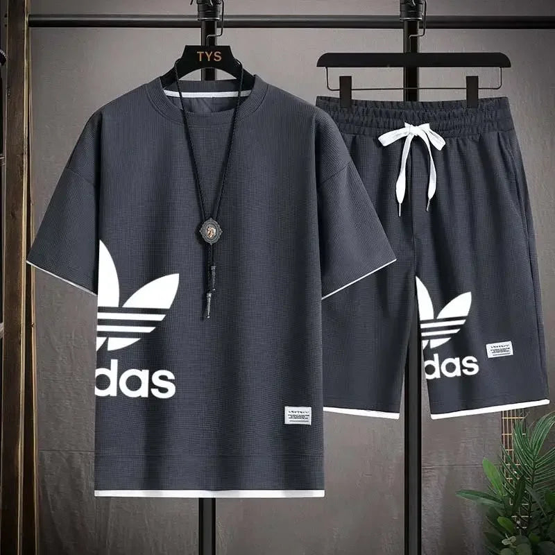 Summer 2025 New Men's pullover sportswear Set, fashionable basketball men's casual short-sleeved T-shirt + shorts two-piece set
