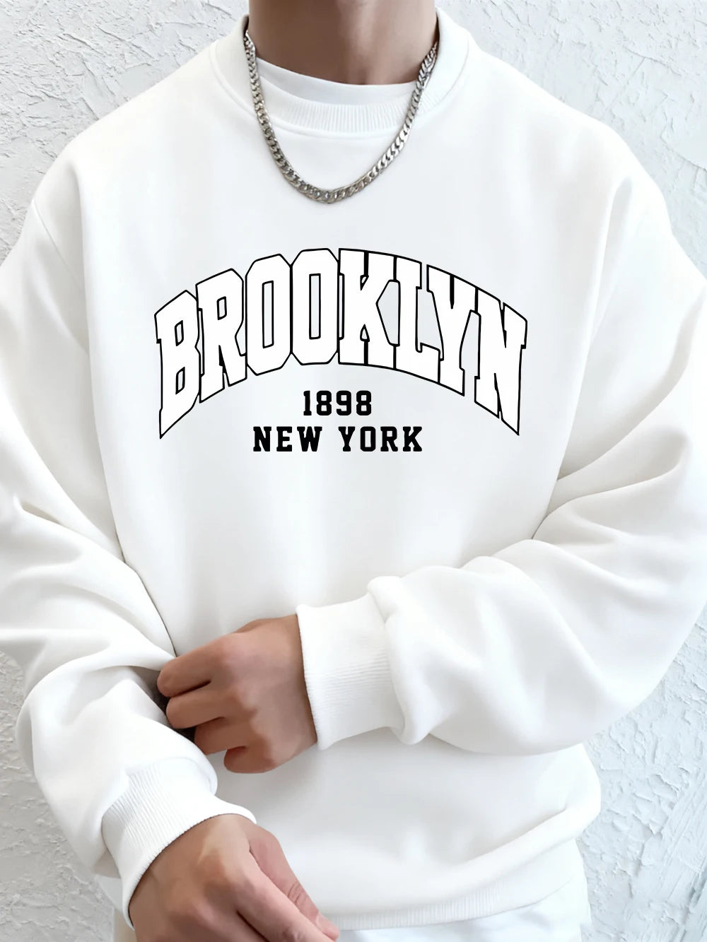 Brooklyn 1898 New York Prints Mens Hoodie Autumn Crewneck Sweatshirts Basics Fleece Warm Loose Sportswears Korean Men'S Clothes