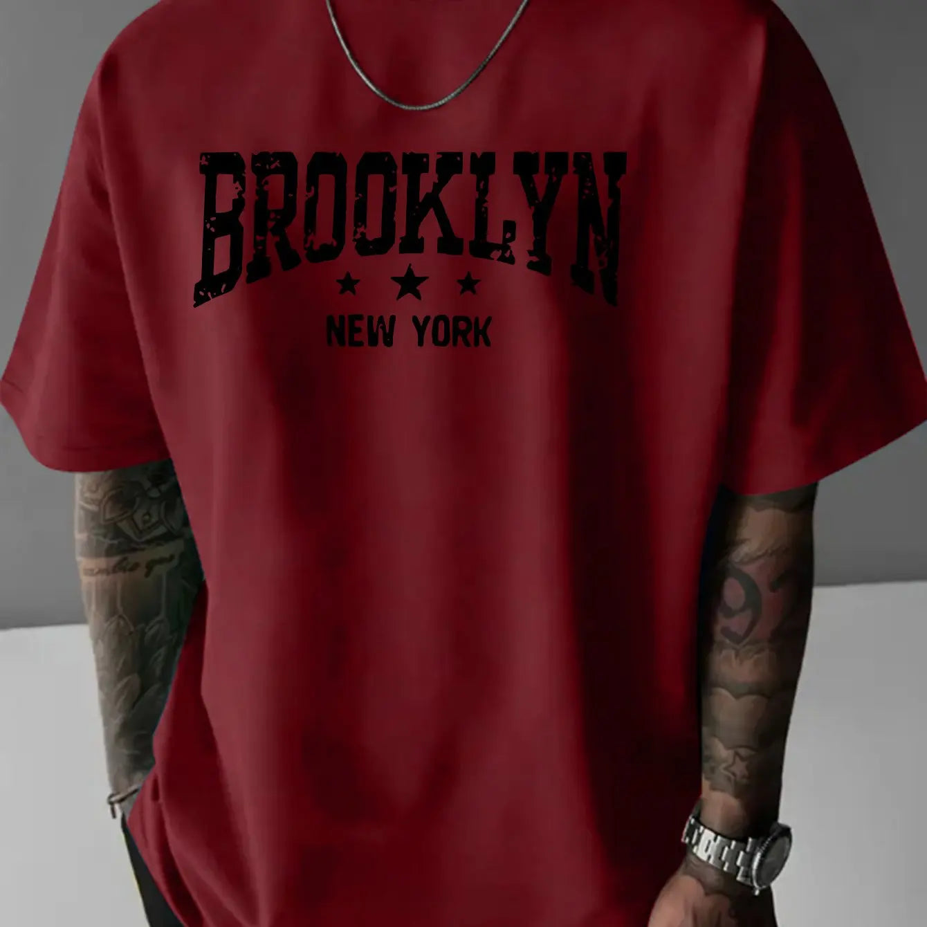 Men's 100% pure cotton fashionable casual loose Brooklyn New York pattern printed round neck short sleeved T-shirt top