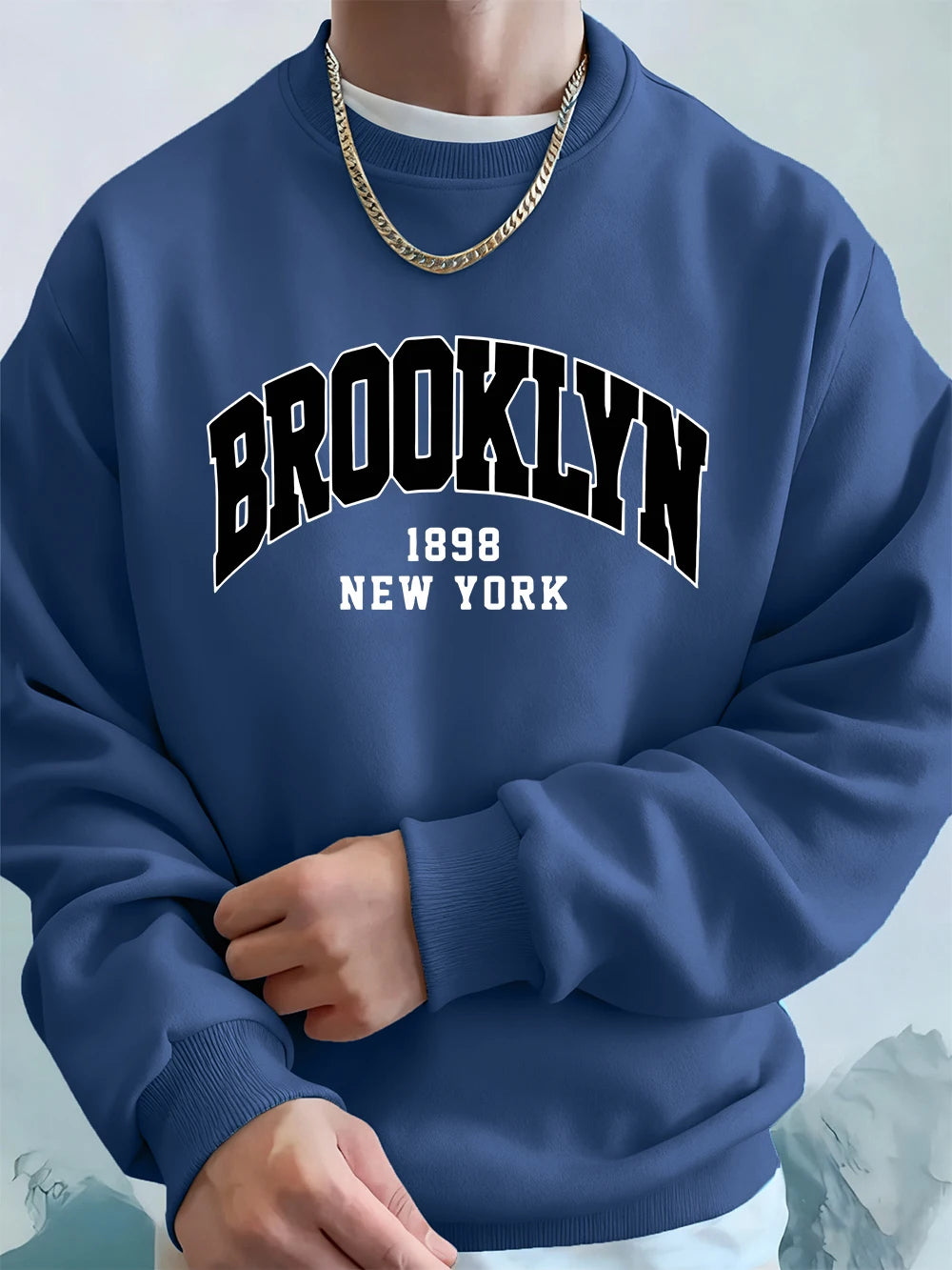 Brooklyn 1898 New York Prints Mens Hoodie Autumn Crewneck Sweatshirts Basics Fleece Warm Loose Sportswears Korean Men'S Clothes