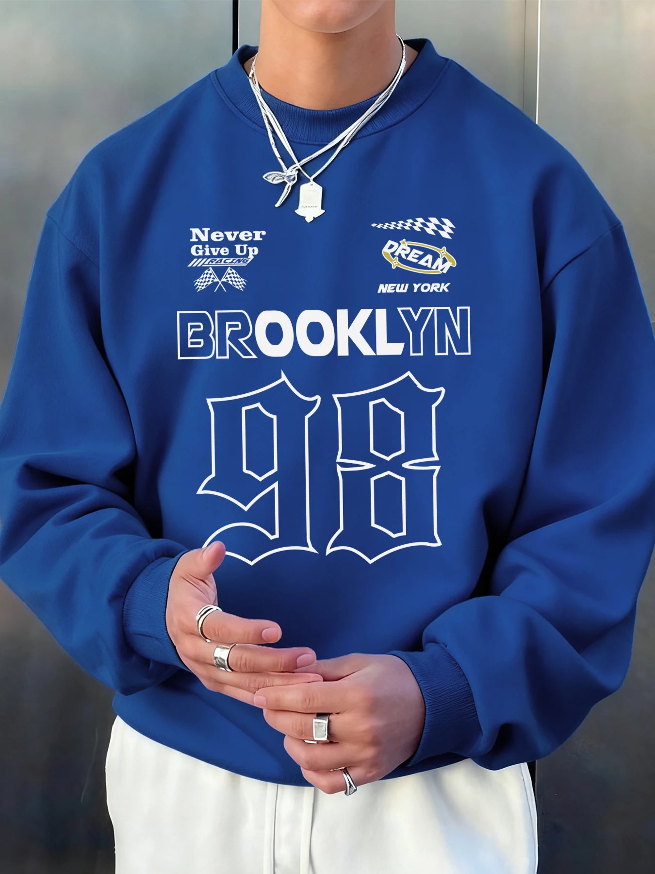 Brooklyn New York Number 98 Print Male Sweatshirt Hip Hop Multicolor Sportswear Fleece Fashion Pullovers Street Loose Clothes