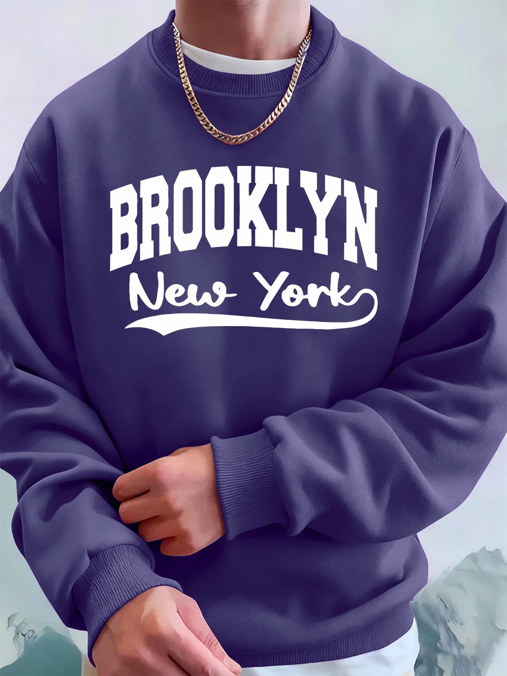 Brooklyn New York Printed Mens Sweatshirt Winter Crewneck Hoodies Street Fleece Warm Oversize Streetwears Casual Men'S Clothes