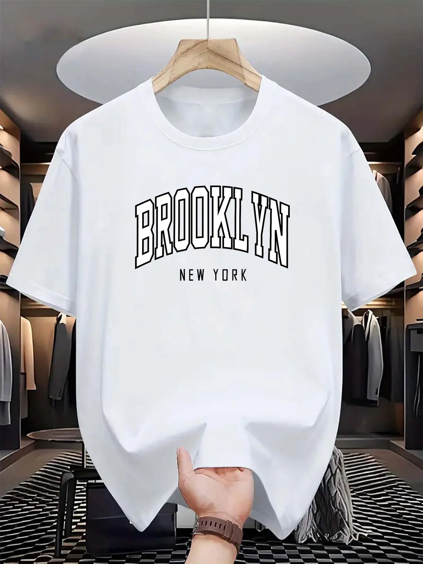 Men's summer 100% cotton fashionable casual loose Brooklyn New York printed sports round neck short sleeved T-shirt top