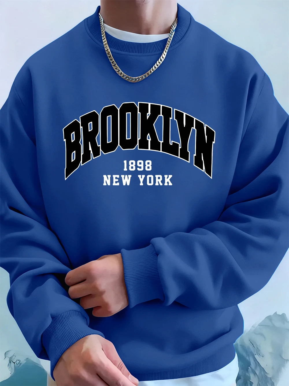 Brooklyn 1898 New York Prints Mens Hoodie Autumn Crewneck Sweatshirts Basics Fleece Warm Loose Sportswears Korean Men'S Clothes