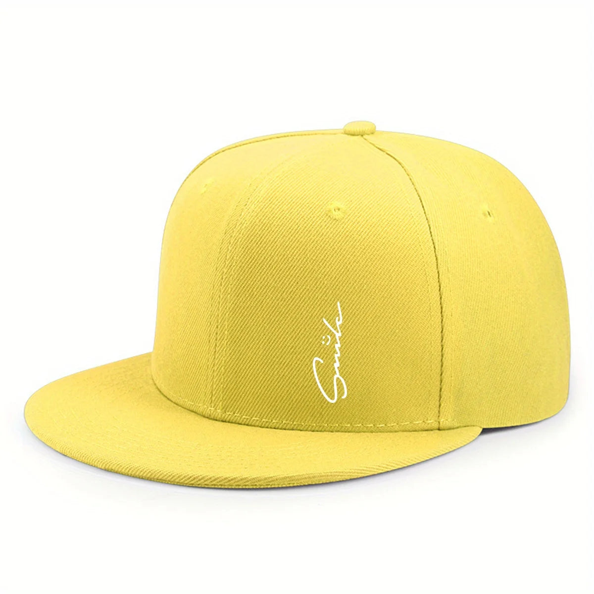 Lettered smiley face print stylish baseball cap for men and women adjustable sun protection woven flat brim sun hat gorras