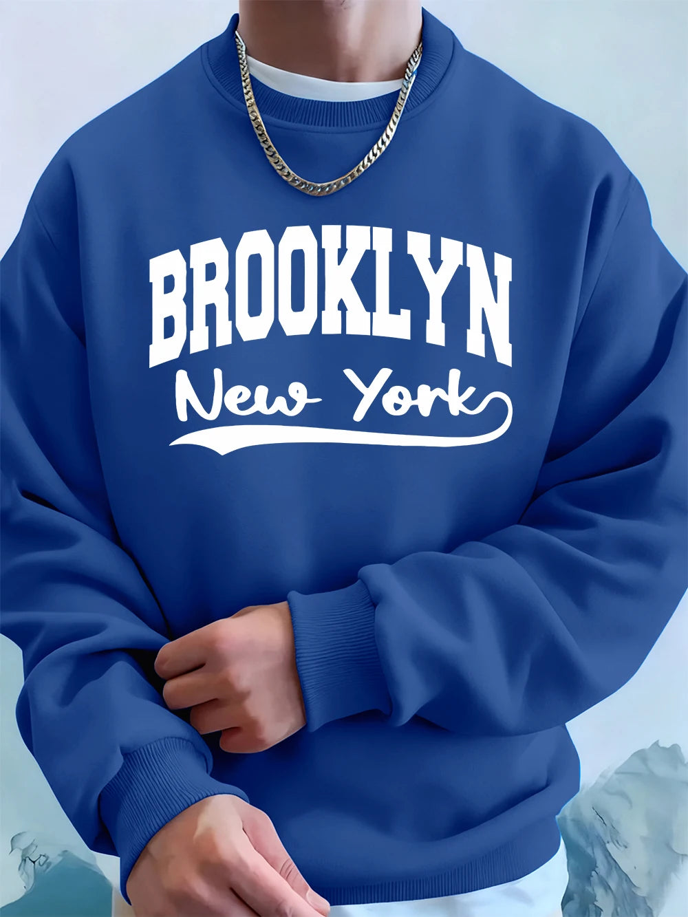 Brooklyn New York Printed Mens Sweatshirt Winter Crewneck Hoodies Street Fleece Warm Oversize Streetwears Casual Men'S Clothes