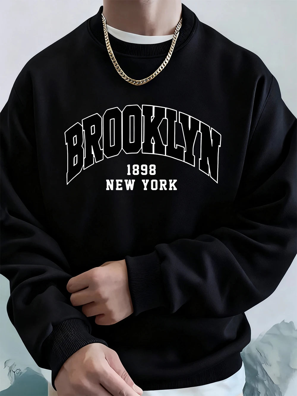 Brooklyn 1898 New York Prints Mens Hoodie Autumn Crewneck Sweatshirts Basics Fleece Warm Loose Sportswears Korean Men'S Clothes