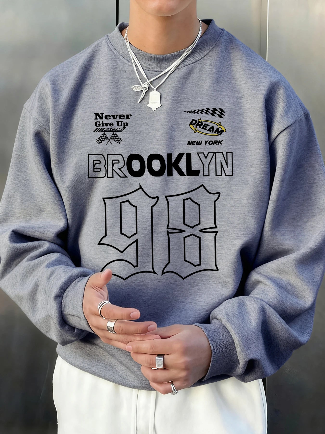 Brooklyn New York Number 98 Print Male Sweatshirt Hip Hop Multicolor Sportswear Fleece Fashion Pullovers Street Loose Clothes