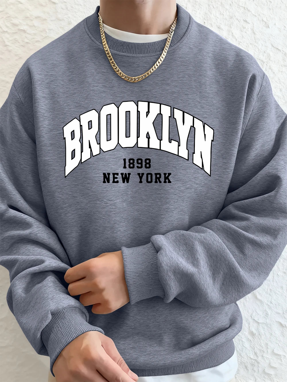 Brooklyn 1898 New York Prints Mens Hoodie Autumn Crewneck Sweatshirts Basics Fleece Warm Loose Sportswears Korean Men'S Clothes