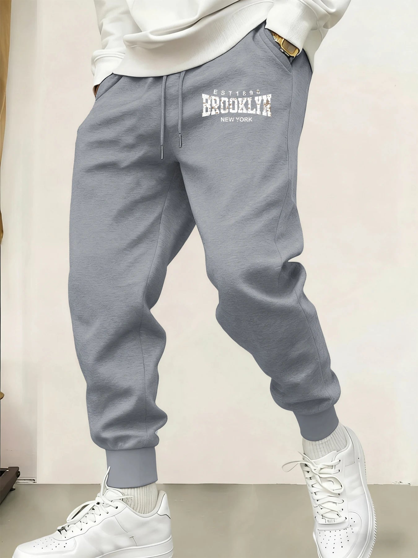 Brooklyn New York Prints Man's Sweatpants Warm Comfy Long Pants Joggers Basic Trousers Pocket Elastic Waist All-Match Pant