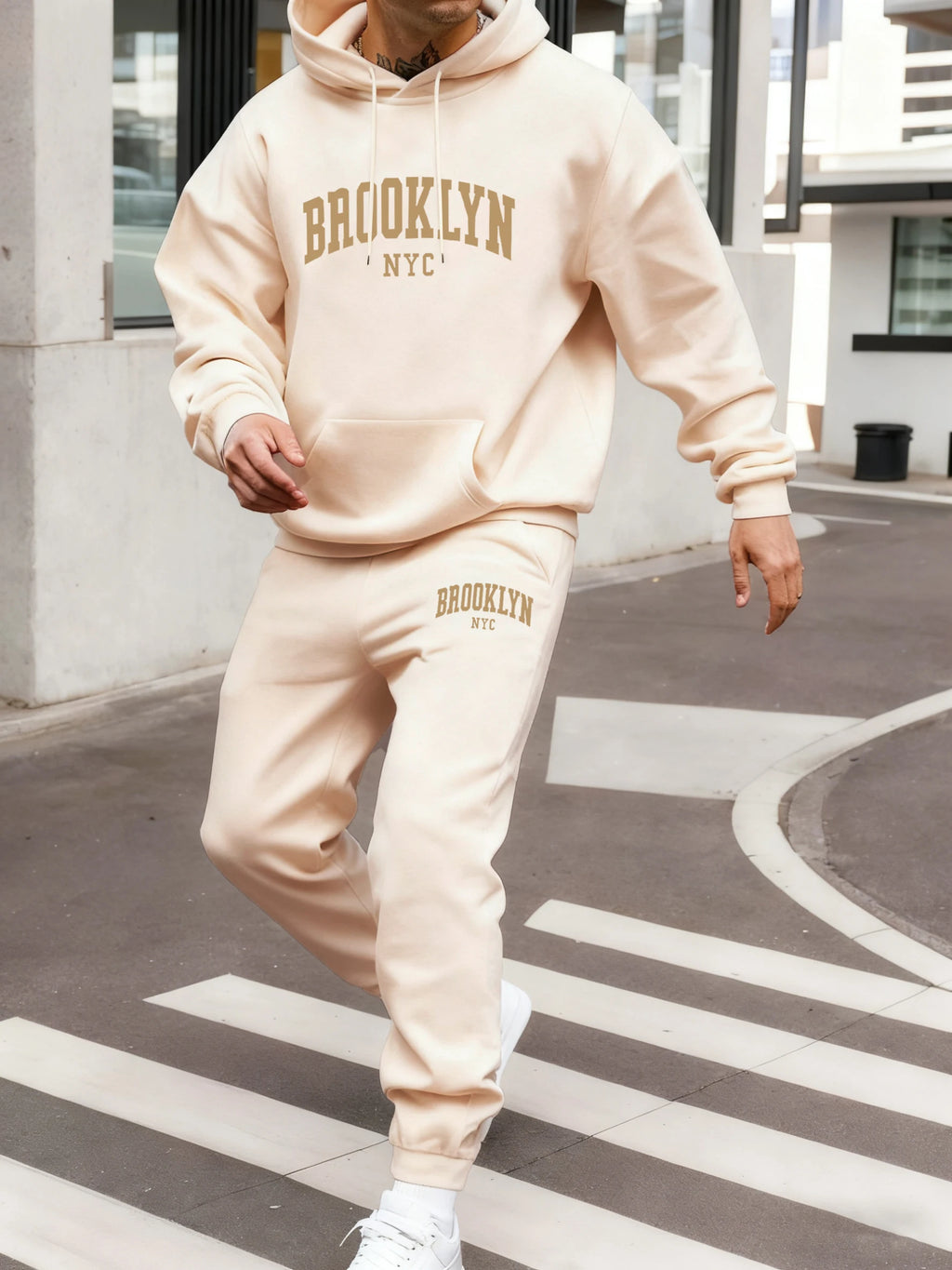 Brooklyn Nyc Letter Print Hoodie Set Men Autumn Street Sweatshirts Pocket Fleece Sportpants Casual Jogging Long Pants Men'S Sets