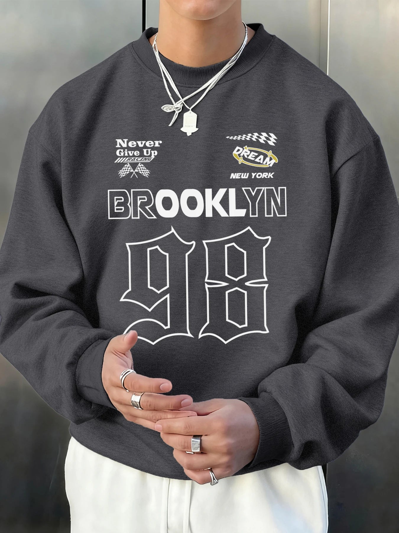 Brooklyn New York Number 98 Print Male Sweatshirt Hip Hop Multicolor Sportswear Fleece Fashion Pullovers Street Loose Clothes