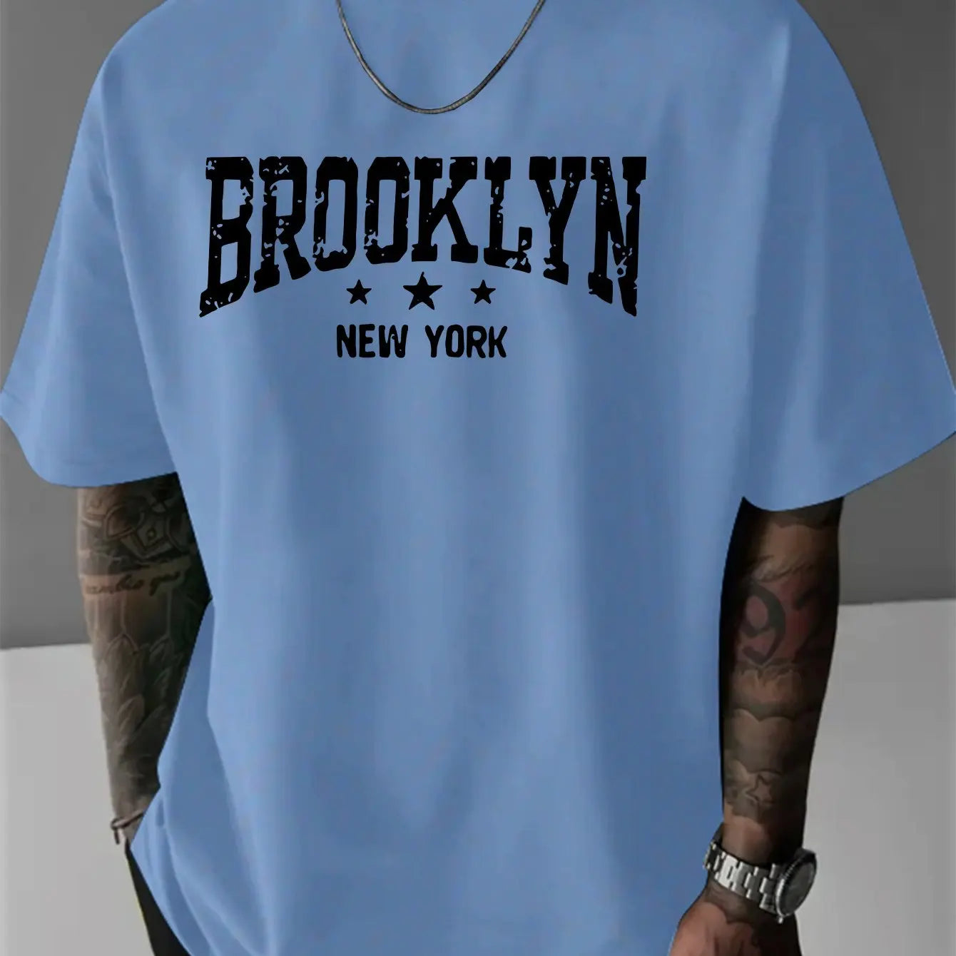 Men's 100% pure cotton fashionable casual loose Brooklyn New York pattern printed round neck short sleeved T-shirt top