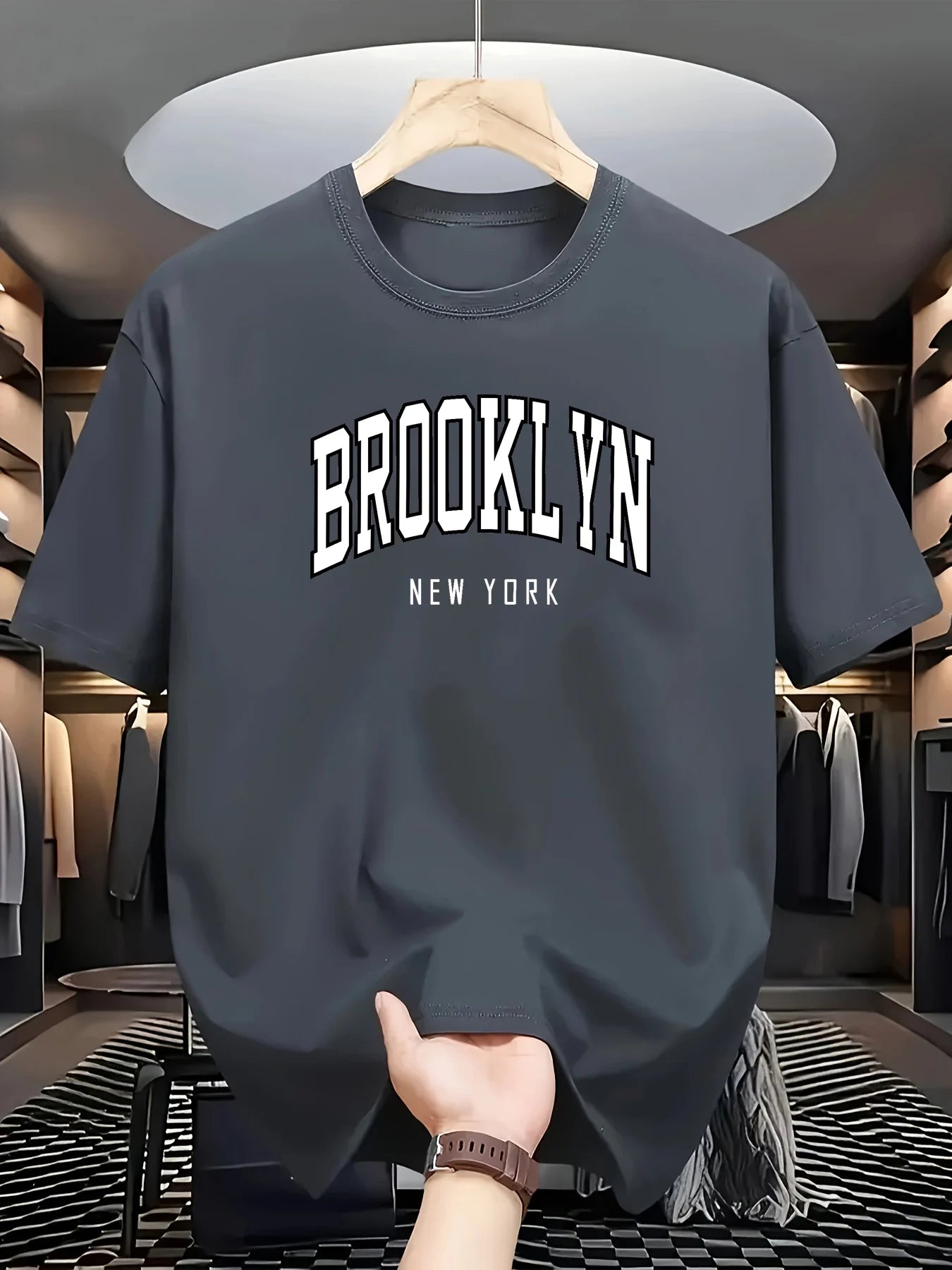 Men's summer 100% cotton fashionable casual loose Brooklyn New York printed sports round neck short sleeved T-shirt top