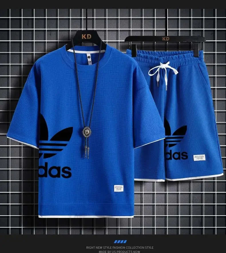 Summer 2025 New Men's pullover sportswear Set, fashionable basketball men's casual short-sleeved T-shirt + shorts two-piece set