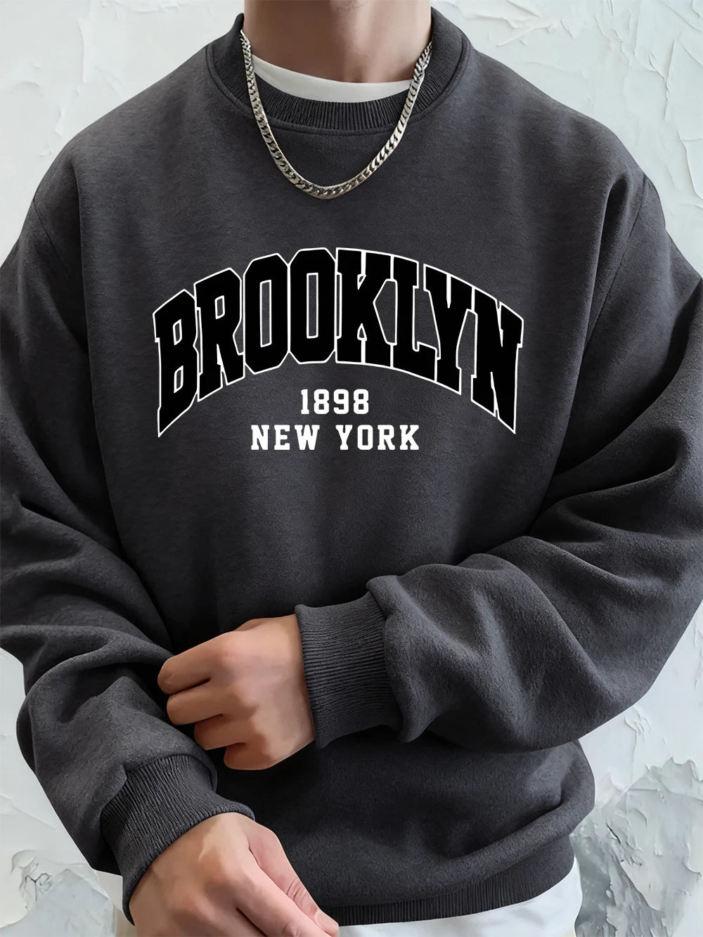 Brooklyn 1898 New York Prints Mens Hoodie Autumn Crewneck Sweatshirts Basics Fleece Warm Loose Sportswears Korean Men'S Clothes