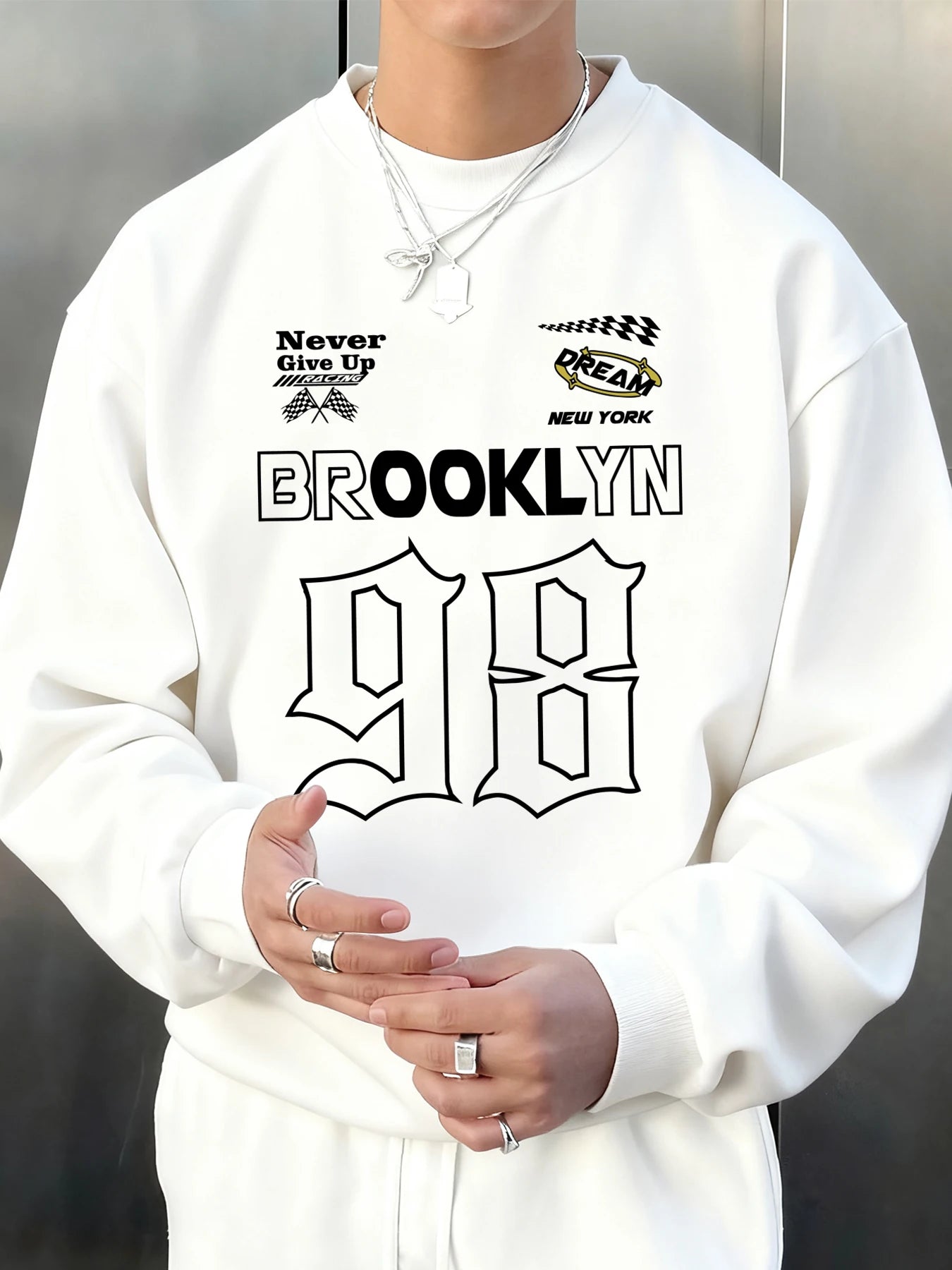 Brooklyn New York Number 98 Print Male Sweatshirt Hip Hop Multicolor Sportswear Fleece Fashion Pullovers Street Loose Clothes