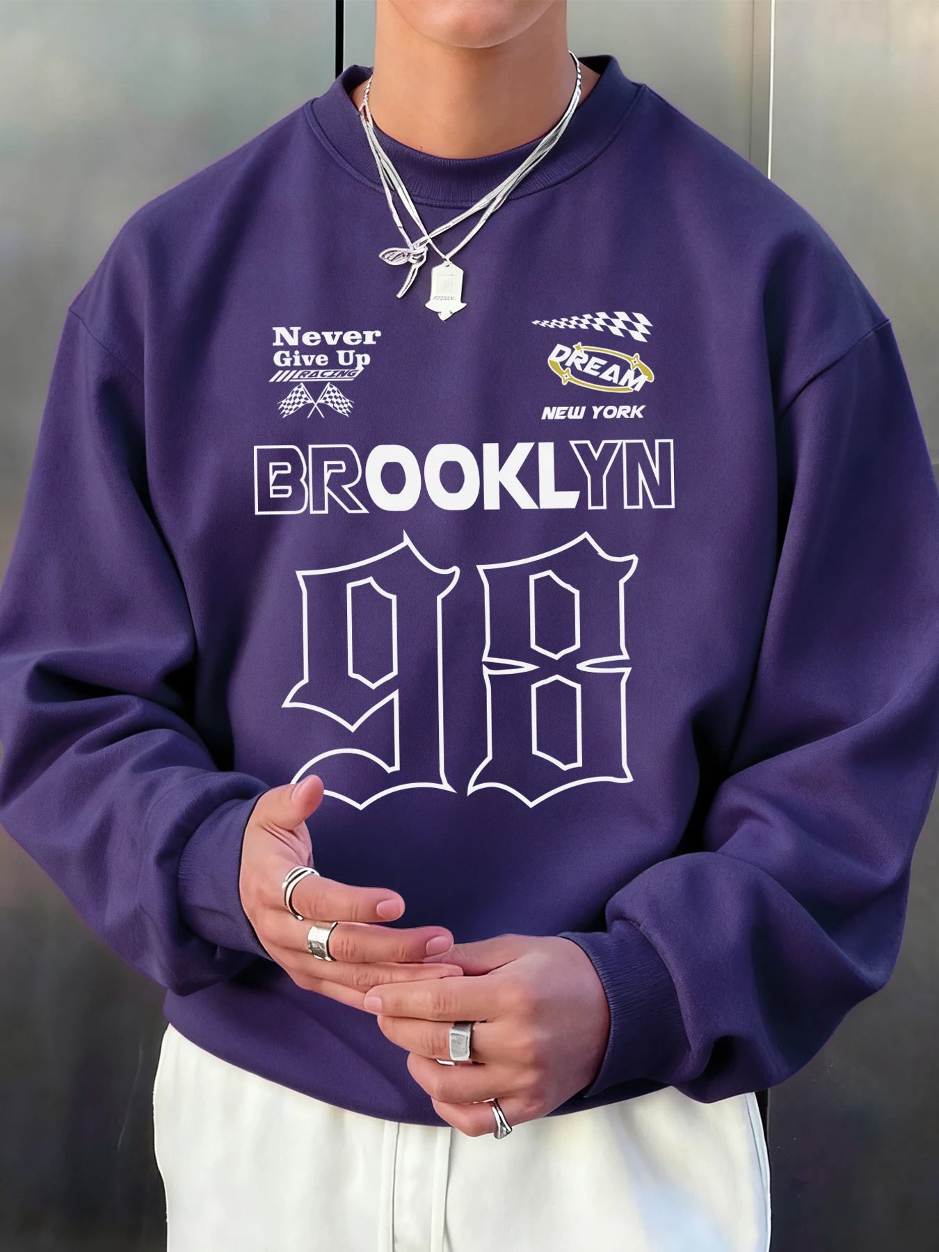 Brooklyn New York Number 98 Print Male Sweatshirt Hip Hop Multicolor Sportswear Fleece Fashion Pullovers Street Loose Clothes