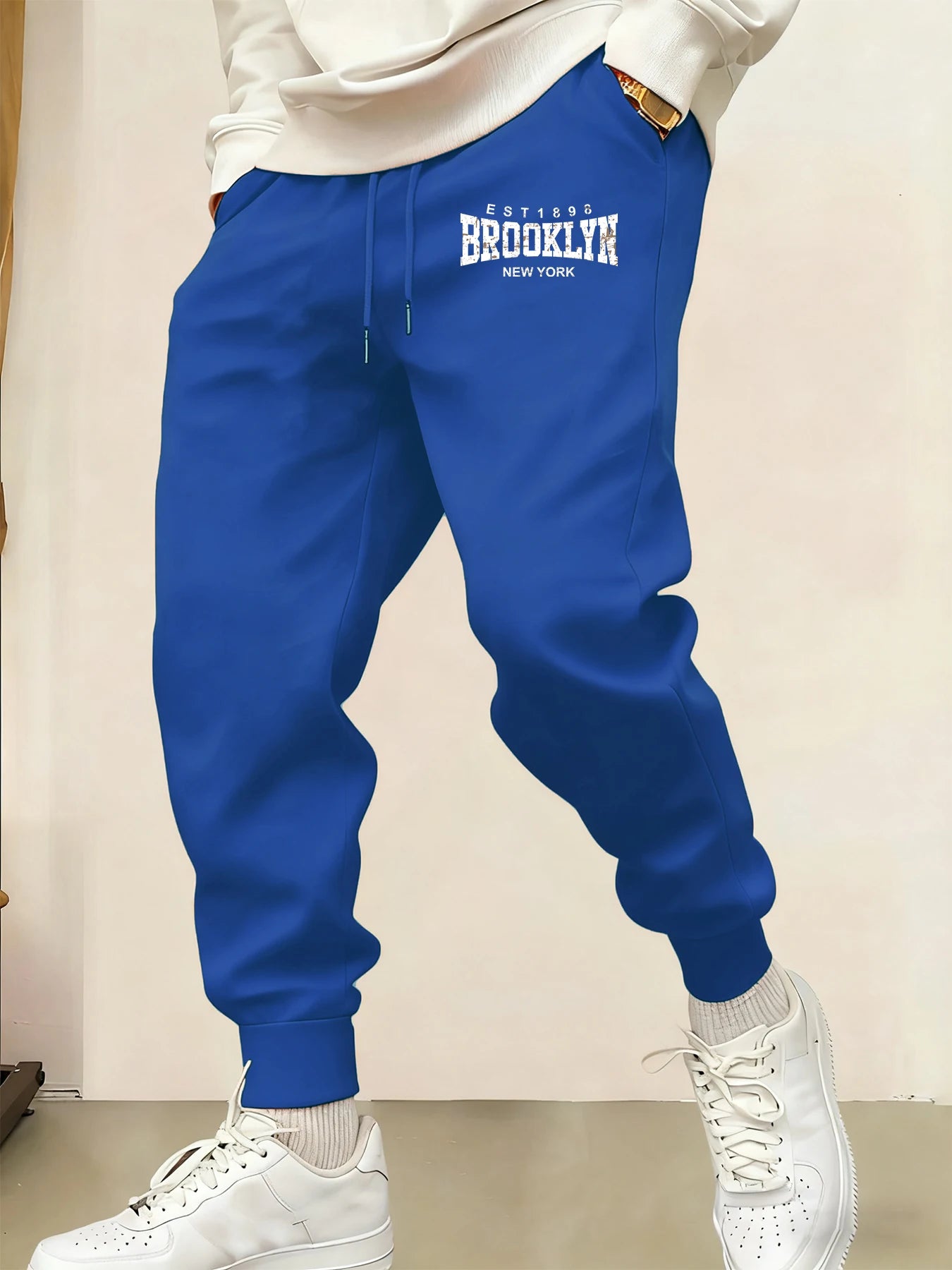 Brooklyn New York Prints Man's Sweatpants Warm Comfy Long Pants Joggers Basic Trousers Pocket Elastic Waist All-Match Pant
