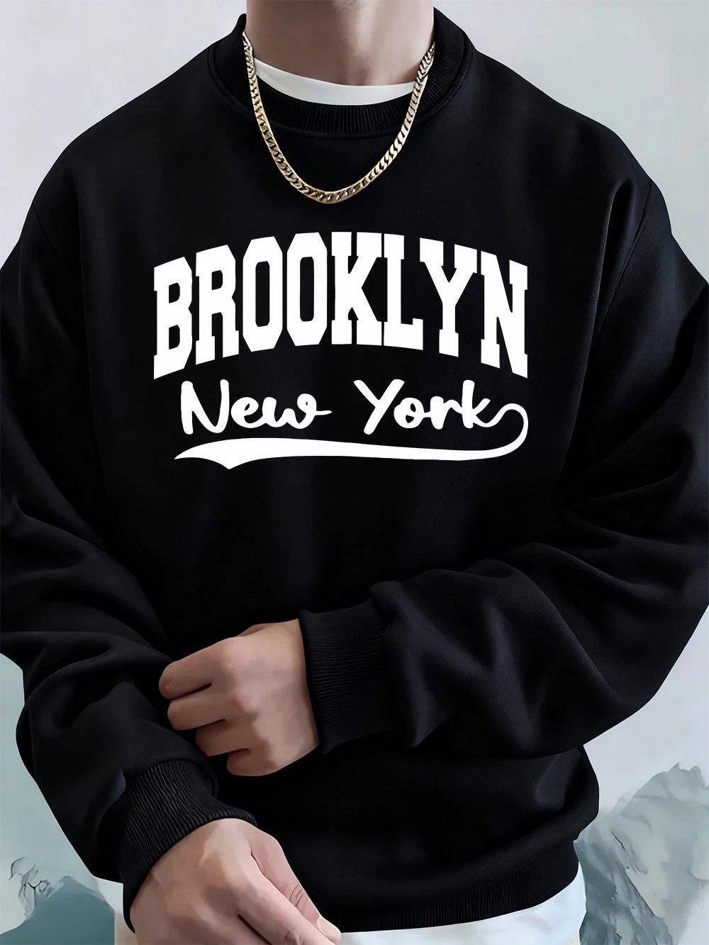 Brooklyn New York Printed Mens Sweatshirt Winter Crewneck Hoodies Street Fleece Warm Oversize Streetwears Casual Men'S Clothes