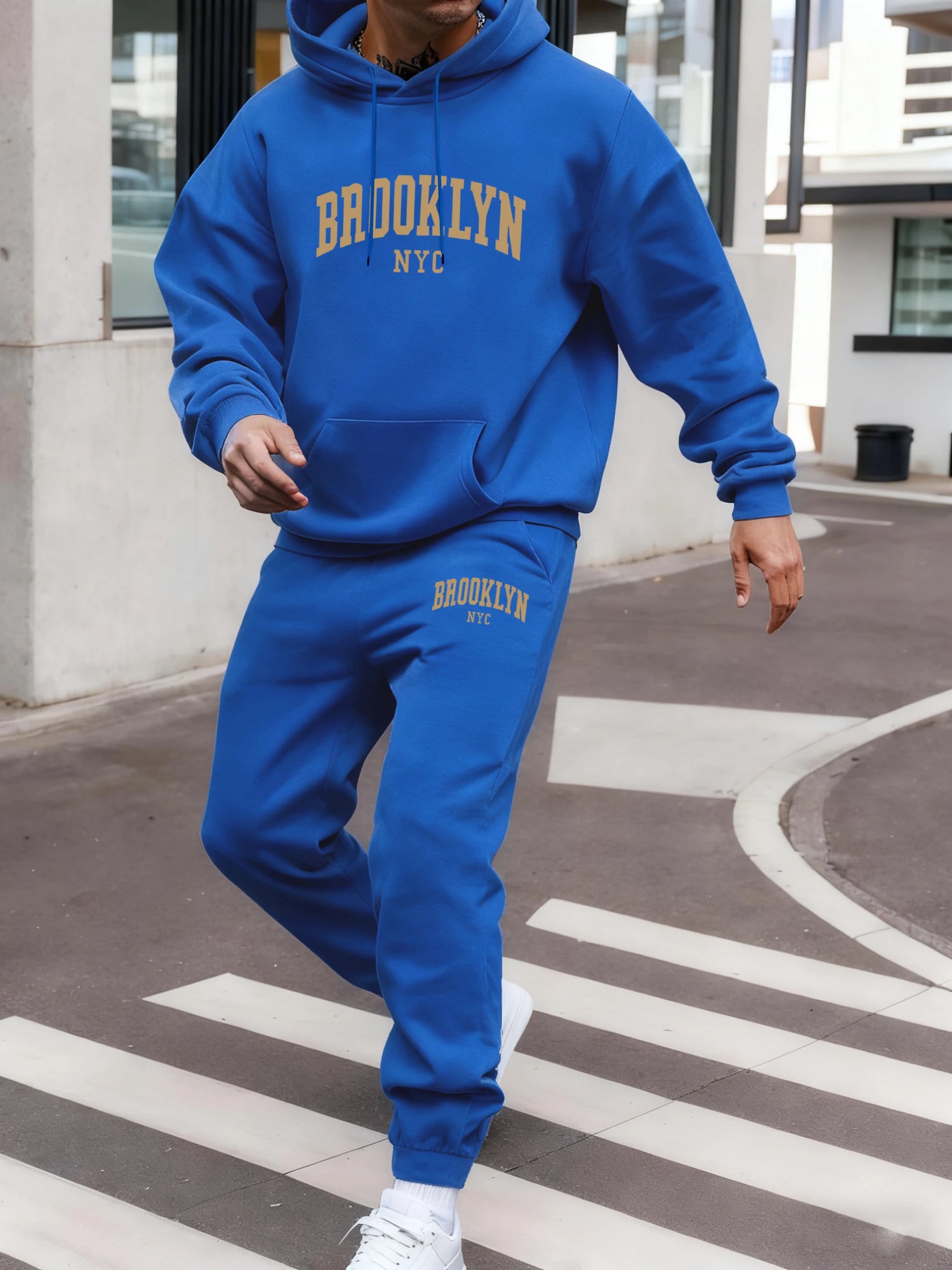 Brooklyn Nyc Letter Print Hoodie Set Men Autumn Street Sweatshirts Pocket Fleece Sportpants Casual Jogging Long Pants Men'S Sets