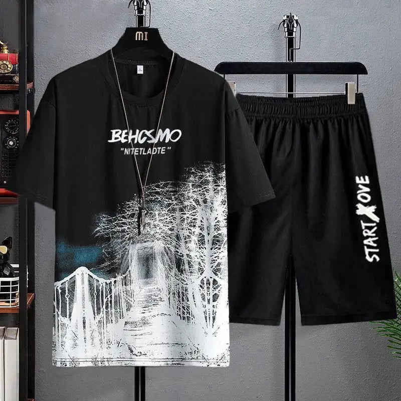 Men's sets Summer Fashion Thin Short-sleeved t shirts + shorts set Men's clothing Casual Quick Dry jogging suit Sportswear Tees