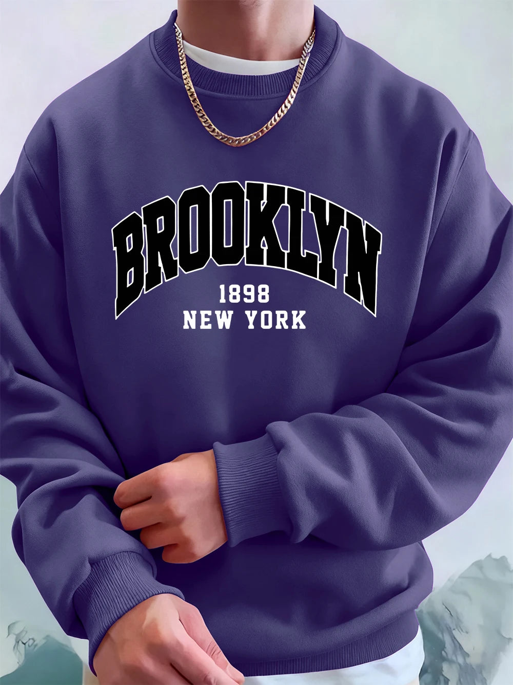 Brooklyn 1898 New York Prints Mens Hoodie Autumn Crewneck Sweatshirts Basics Fleece Warm Loose Sportswears Korean Men'S Clothes