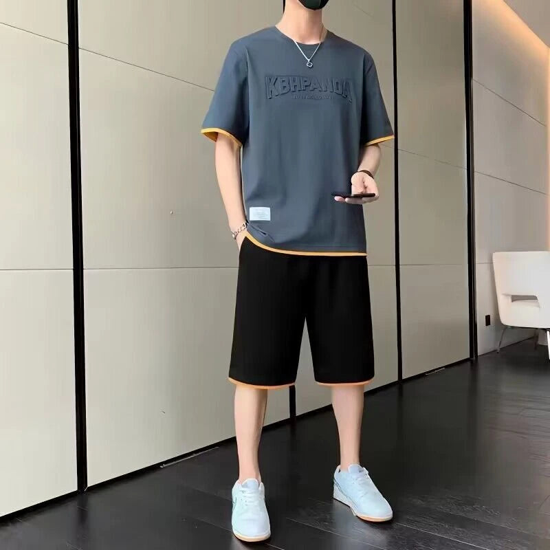 T-shirts Shorts Suits for Men Alphabet Jogging Workout 5xl Cotton Jogger Man Sets Running Cheap Clothes Xl Summer Tee Outdoor