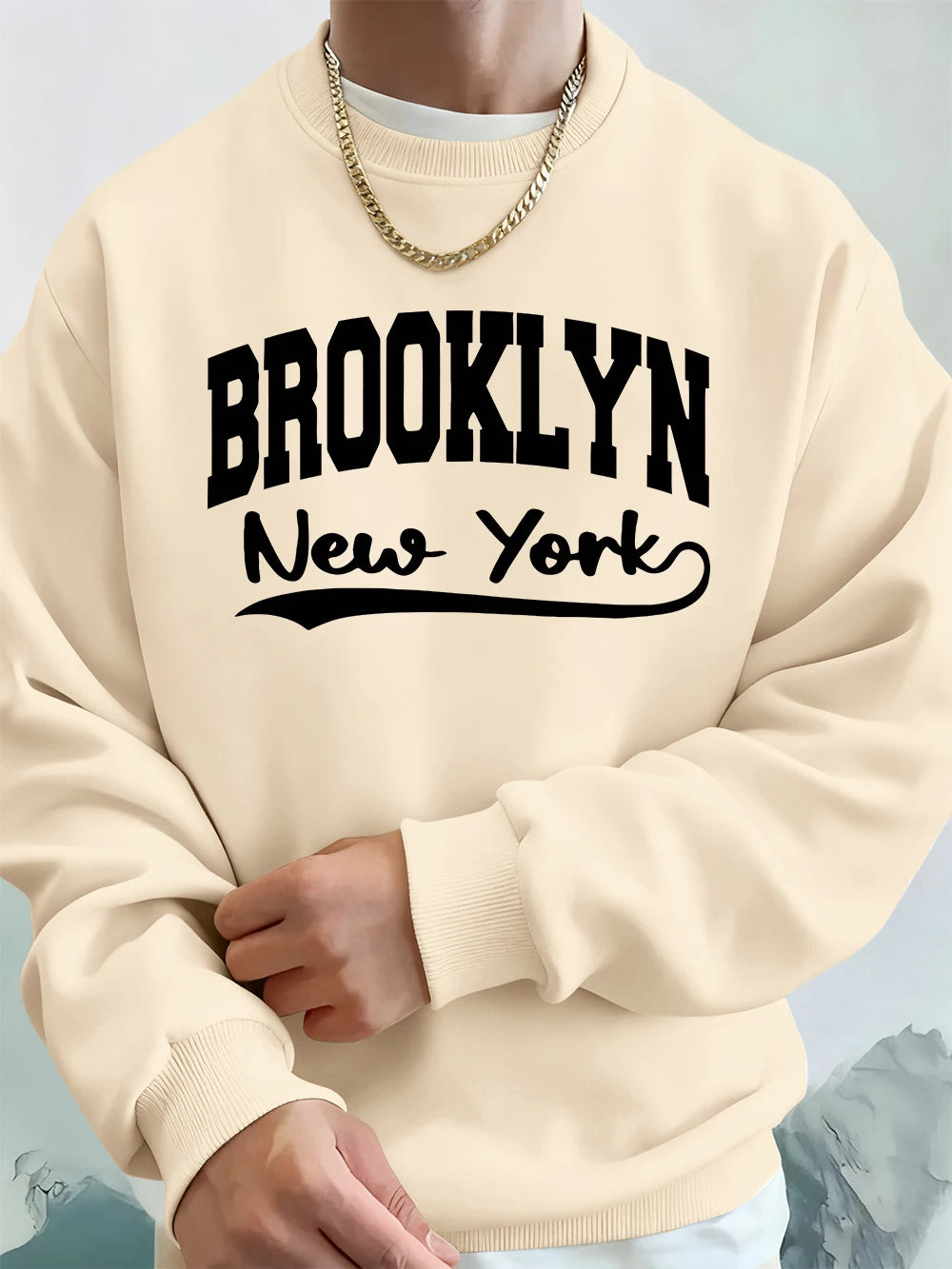 Brooklyn New York Printed Mens Sweatshirt Winter Crewneck Hoodies Street Fleece Warm Oversize Streetwears Casual Men'S Clothes