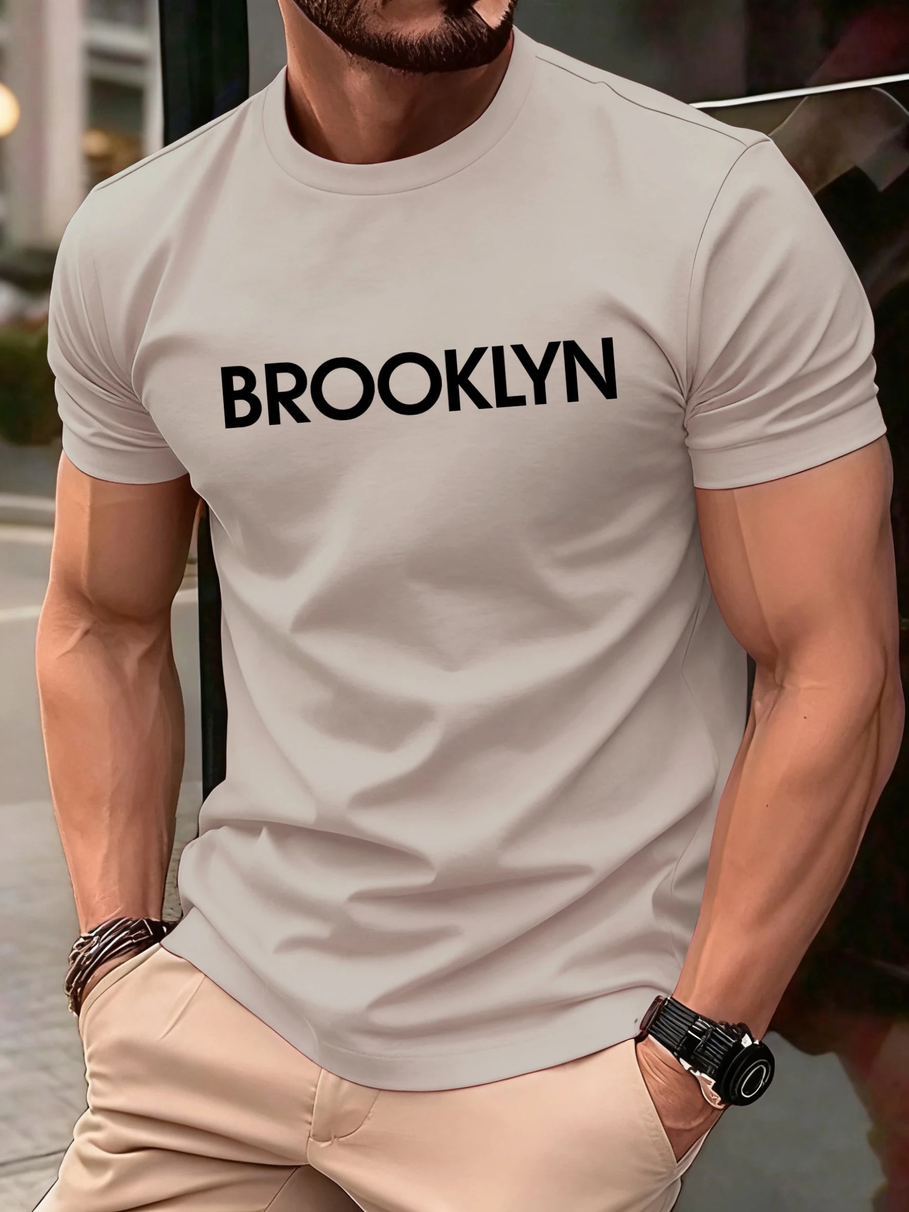 Brooklyn United States Printed Men Retro T-Shirts Cotton All-Match T Shirt Trendy Street Short Sleeve Unisex O-Neck Soft Clothes