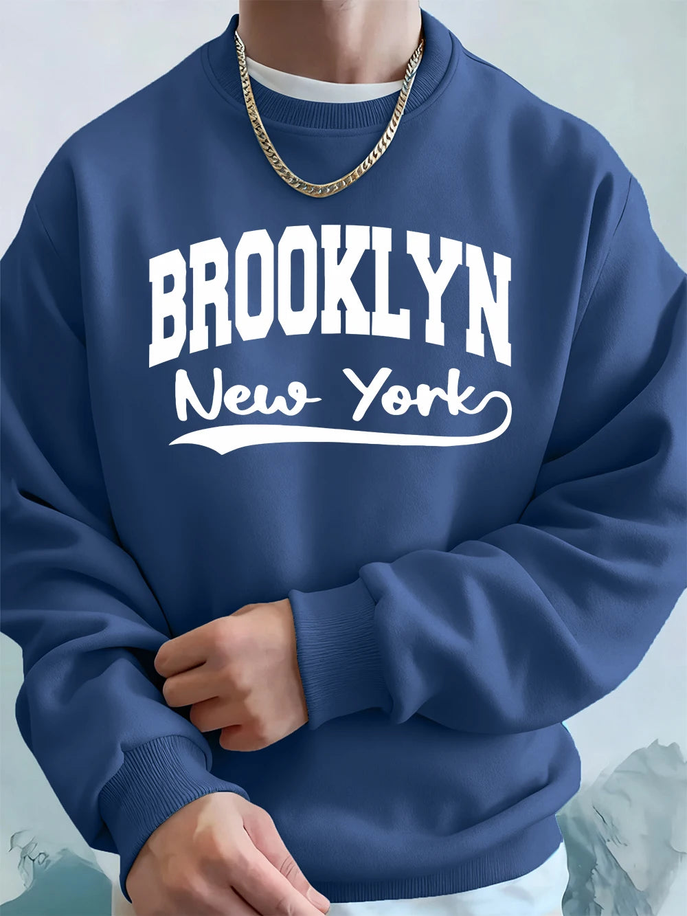 Brooklyn New York Printed Mens Sweatshirt Winter Crewneck Hoodies Street Fleece Warm Oversize Streetwears Casual Men'S Clothes