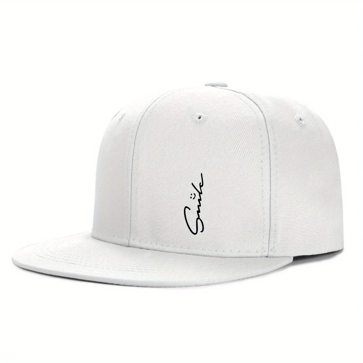 Lettered smiley face print stylish baseball cap for men and women adjustable sun protection woven flat brim sun hat gorras